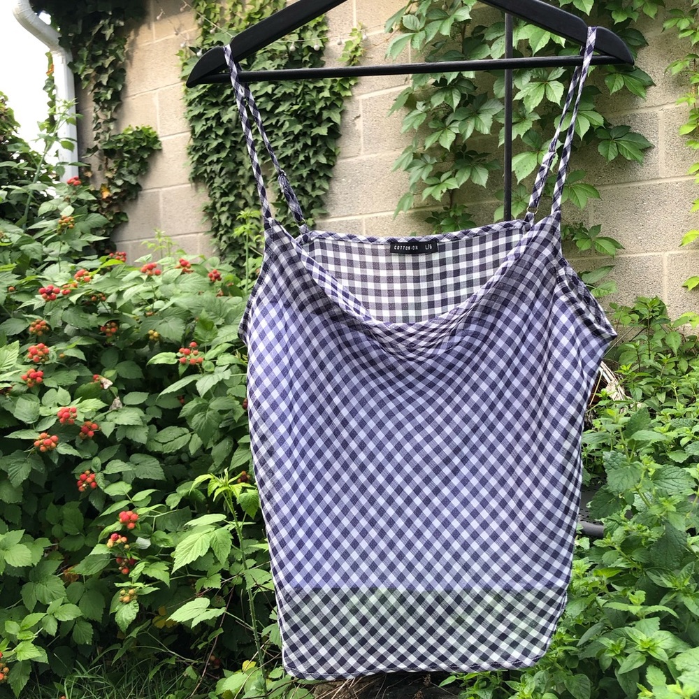 Cotton On Sheer Blue and White Gingham Checked Cowl Neck Tank